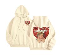 Generisch Just Waiting for Valentine's Hoodies - Felpa con cappuccio da donna, a maniche lunghe, motivo leopardato, beige., XL