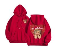 Generisch Just Waiting for Valentine's Hoodies - Felpa con cappuccio da donna, a maniche lunghe, motivo leopardato, Colore: rosso, S