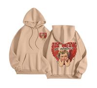 Generisch Just Waiting for Valentine's Hoodies - Felpa con cappuccio da donna, a maniche lunghe, motivo leopardato, cachi, XL