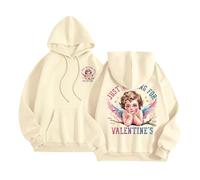 Generisch Just Waiting for Valentine's Hoodies - Felpa con cappuccio da donna, a maniche lunghe, senza pancia, beige., M