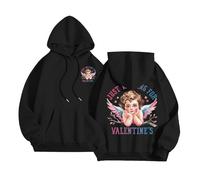 Generisch Just Waiting for Valentine's Hoodies - Felpa con cappuccio da donna, a maniche lunghe, senza pancia, Nero , XL