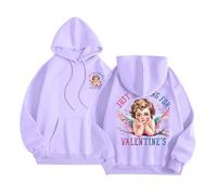 Generisch Just Waiting for Valentine's Hoodies - Felpa con cappuccio da donna, a maniche lunghe, senza pancia, Viola chiaro, XL