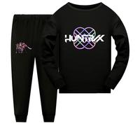 Generisch K-POP - Pigiama da bambina a maniche lunghe, in due pezzi, set K-pop Huntrix anime stampa pigiameria e top, alla moda, casual, biancheria da notte per bambini, 01-nero, 4-5 Jahre
