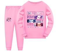 Generisch K-POP - Pigiama da bambina a maniche lunghe, in due pezzi, set K-pop Huntrix anime stampa pigiameria e top, alla moda, casual, biancheria da notte per bambini, 03-rosa, 4-5 Jahre