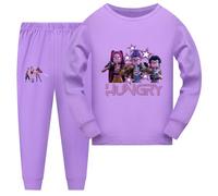 Generisch K-POP - Pigiama da bambina a maniche lunghe, in due pezzi, set K-pop Huntrix anime stampa pigiameria e top, alla moda, casual, biancheria da notte per bambini, 02 viola, 5-6 Jahre