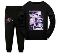 Generisch K-POP - Pigiama da bambina a maniche lunghe, in due pezzi, set K-pop Huntrix anime stampa pigiameria e top, alla moda, casual, biancheria da notte per bambini, 04-nero, 5-6 Jahre