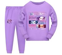 Generisch K-POP - Pigiama da bambina a maniche lunghe, in due pezzi, set K-pop Huntrix anime stampa pigiameria e top, alla moda, casual, biancheria da notte per bambini, 03-viola, 5-6 Jahre