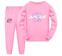 Generisch K-POP - Pigiama da bambina a maniche lunghe, in due pezzi, set K-pop Huntrix anime stampa pigiameria e top, alla moda, casual, biancheria da notte per bambini, 01 rosa., 4-5 Jahre