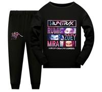 Generisch K-POP - Pigiama da bambina a maniche lunghe, in due pezzi, set K-pop Huntrix anime stampa pigiameria e top, alla moda, casual, biancheria da notte per bambini, 03-nero, 4-5 Jahre