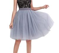 Generisch Karneval Frauen Tüllröcke Knielanger Langer Tutu für Erwachsene, geschichtet, kurzer Abschlussball, Party, Midirock Karneval Kostüm, Grigio, XL