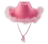 Generisch Karneval Rosa Hut mit Feder, flauschiger Federrand, Erwachsenengröße, Cowboyhut mit Federn für -Kostümparty, Spiel-Anzieh-Outfits für Frauen (One Size) Karneval Kostüm