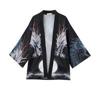 Generisch Kimono Cardiqan Uomo Giapponese Baggy Uomo Camicie Giacca Ricamata Accappatoio Yukata Coat Tradizionale Giappone Haori Mantello Robe Moda Ukiyoe Top, Blu mare, XXL