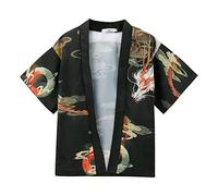 Generisch Kimono Cardiqan Uomo Giapponese Baggy Uomo Camicie Giacca Ricamata Accappatoio Yukata Coat Tradizionale Giappone Haori Mantello Robe Moda Ukiyoe Top, verde, XXL