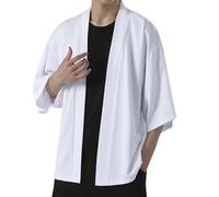 Generisch Kimono da uomo Giappone Happi Kimono Hanfu Maglietta a maniche lunghe Giappone Harajuku Anime Robe Anime Abbigliamento Unisex Sciolto Camicetta Estivo Top Robe Yukata Uomo, Bianco 1, L