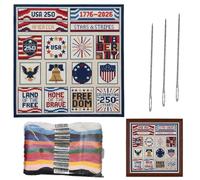 Generisch Kit da ricamo per principianti e principianti, 250° commemorazione patriottica e anniversario, 1776-2026, kit da ricamo semplice per tutti, per fidanzata, nonna, veterano, giorno