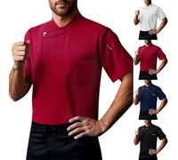Generisch Koch Costume Giacca Da Cuoco Manica Corta Moderno Leggero Traspirante Giacche Da Cuoco Professionale Uomo Chef Jacket Uniforme Abbigliamento Da Cuoco Per Uomini