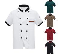 Generisch Koch Costume Giacca Da Cuoco Manica Corta Moderno Leggero Traspirante Giacche Da Cuoco Professionale Uomo Chef Jacket Uniforme Abbigliamento Da Cuoco Per Uomini