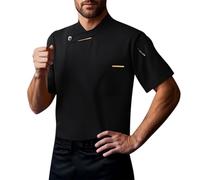 Generisch Koch Costume Giacca Da Cuoco Manica Corta Moderno Leggero Traspirante Giacche Da Cuoco Professionale Uomo Chef Jacket Uniforme Abbigliamento Da Cuoco Per Uomini