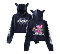 Generisch KPop Demon Hunters Felpa con cappuccio con Girl Power Design, Oversized Streetwear per giovani donne e fan, Blu 1, XXS