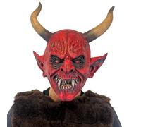 Generisch Krampus Maschera con corna e occhi LED luminosi - Maschera da diavolo realistica in lattice per adulti - Maschera da demone horror per crampo, Halloween e Carnevale