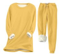 Generisch Kuschel Pigiama da donna divertente - biancheria da notte da donna, in tinta unita, comodo pigiama, alla moda, set da 2 pezzi, tuta da notte calda da donna, giallo., XXL