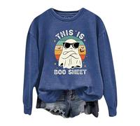Generisch La moda di Halloween da donna presenta una stampa fantasma su una felpa con cappuccio a maniche lunghe con scollo rotondo., Blu, XL