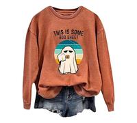 Generisch La moda di Halloween da donna presenta una stampa fantasma su una felpa con cappuccio a maniche lunghe con scollo rotondo. Felpa da donna senza, Colore: arancione., XXL