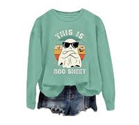 Generisch La moda di Halloween da donna presenta una stampa fantasma su una felpa con cappuccio a maniche lunghe con scollo rotondo., verde, S