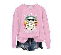 Generisch La moda di Halloween da donna presenta una stampa fantasma su una felpa con cappuccio a maniche lunghe con scollo rotondo., Colore: rosa., XXL