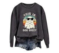 Generisch La moda di Halloween da donna presenta una stampa fantasma su una felpa con cappuccio a maniche lunghe con scollo rotondo., grigio scuro, M