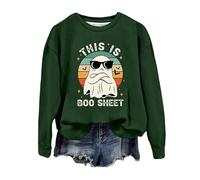 Generisch La moda di Halloween da donna presenta una stampa fantasma su una felpa con cappuccio a maniche lunghe con scollo rotondo., Verde scuro, XXL