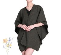 Generisch La sciarpa in pile, un'elegante sciarpa lavorata a maglia, autunno/inverno 2026, tinta unita, sciarpa mantello da donna, maglione aperto poncho, Verde militare, Taglia unica