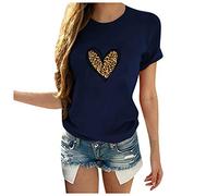 Generisch Labbra Lettera O Casual San Valentino manica moda corto circuito donna stampa approccio donna camicetta, Blu marino, XXL