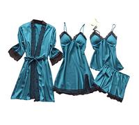 Generisch Lacca Top Notte & nbsp; Babypille Donne Pizzo Robe Set Pigiami Abito Da Notte Corpetto di Seta Lingerie Con Reggicalze, Blu, L