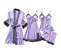 Generisch Lacca Top Notte & nbsp; Babypille Donne Pizzo Robe Set Pigiami Abito Da Notte Corpetto di Seta Lingerie Con Reggicalze, Lilla, XXL