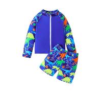 Generisch LäSig, comodo costume da bagno per ragazzi, rashguard a maniche lunghe, con chiusura lampo e stampa di dinosauri, costume da bagno abbinato, vestito in due pezzi per bambini, Blu scuro, 1-2