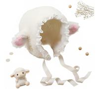 Generisch Lamb Hat for Girls, Cute Cartoon Sheep Hat with Strap, Y2K Beanie Winter Headwear for Kids, Cosplay Animal Ears Costume, Warm Plush Sheep Cap for Party Photo Props (White)