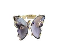 Generisch L'anello da tavolo per regole anello da tavolo con farfalla, anello di cristallo per le donne ragazze placcato oro carino dito regolabile anelli estetici argento per le donne, Taglia unica