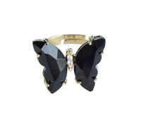 Generisch L'anello da tavolo per regole anello da tavolo con farfalla, anello di cristallo per le donne ragazze placcato oro carino dito regolabile anelli estetici argento per le donne, Taglia unica