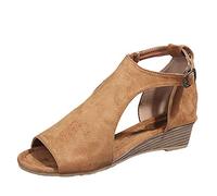 Generisch Latschen Sandali estivi da donna scarpe da spiaggia con zeppe fibbia aperta romanzo cinghie traspiranti sandali donna, marrone, 38 EU