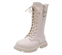 Generisch Le scarpe per bambini 2026 sono comodi e morbidi stivali piatti alla moda da principessa per allacciare, bianco, 31 EU