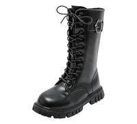 Generisch Le scarpe per bambini sono comodi stivali piatti morbidi, stivali da principessa alla moda per allacciare, Nero , 29.5 EU