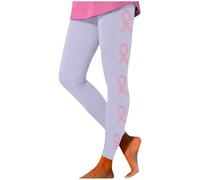 Generisch Leggings da donna a vita alta per uso quotidiano, comodi pantaloni da yoga elasticizzati, stampati con il mese di educazione al cancro al seno, Lilla, S