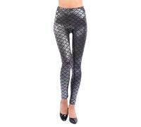 Generisch Leggings da donna alla moda Slim Fit con effetto lucido come elegante strato di base per una più sottile, argento, XL