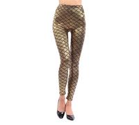 Generisch Leggings da donna alla moda Slim Fit con pelle lucida. Strato base elegante per una più sottile, gold, L