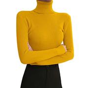 Generisch Leggings da donna con collo alto Maniche lunghe Inverno 2022 Maglione stretto con un maglione nero stretto sotto il, giallo., Taglia unica
