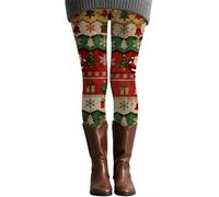 Generisch Leggings da donna - motivo festivo a maglia con albero di Natale | leggings invernali rossi per vacanze e tutti i giorni, Stil_r01 rosso, XXL