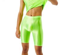 Generisch Leggings lucidi da uomo, collant a olio, pantaloncini corti, sportivi, sportivi, traspiranti, a compressione, sexy, da bagno, O verde, L