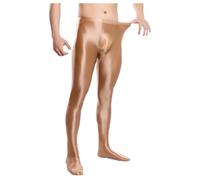 Generisch Leggings lucidi da uomo, sexy, effetto bagnato, con olio lucido, opachi, per sport, a compressione, con proboscide, a vita alta, pantaloni sportivi elastici, pantaloni tubolari, T1 caffè