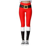 Generisch Leggings natalizi da donna, motivo natalizio, leggings attillati, skinny, divertenti, per allenamento, corsa, collant con fiocco, costume di Natale, casual, sportivo, V rosso., S